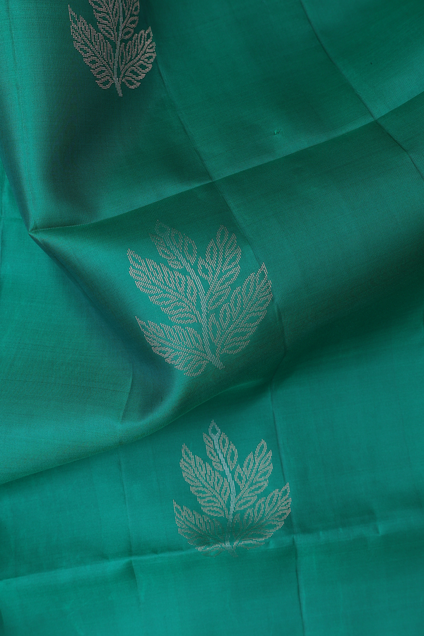 Soft Silk Saree In Peacock Green With Leaf Motifs