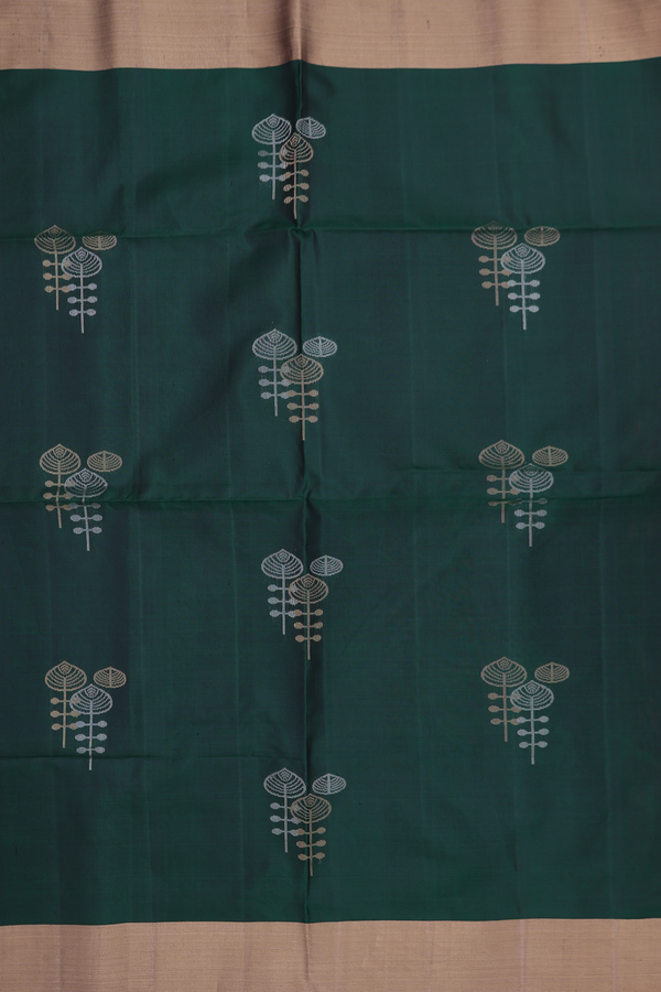 Soft Silk Saree In Forest Green With Zari Motifs