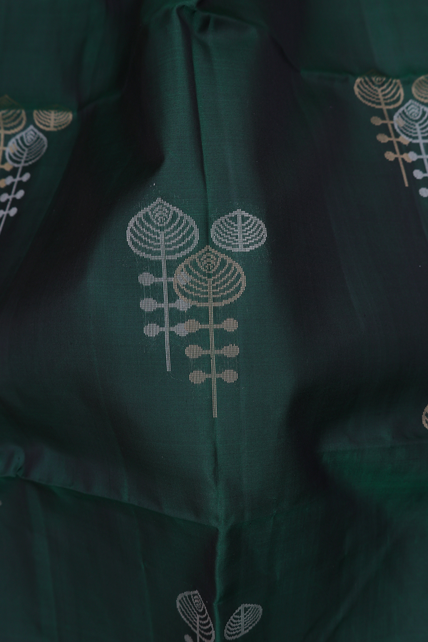 Soft Silk Saree In Forest Green With Zari Motifs
