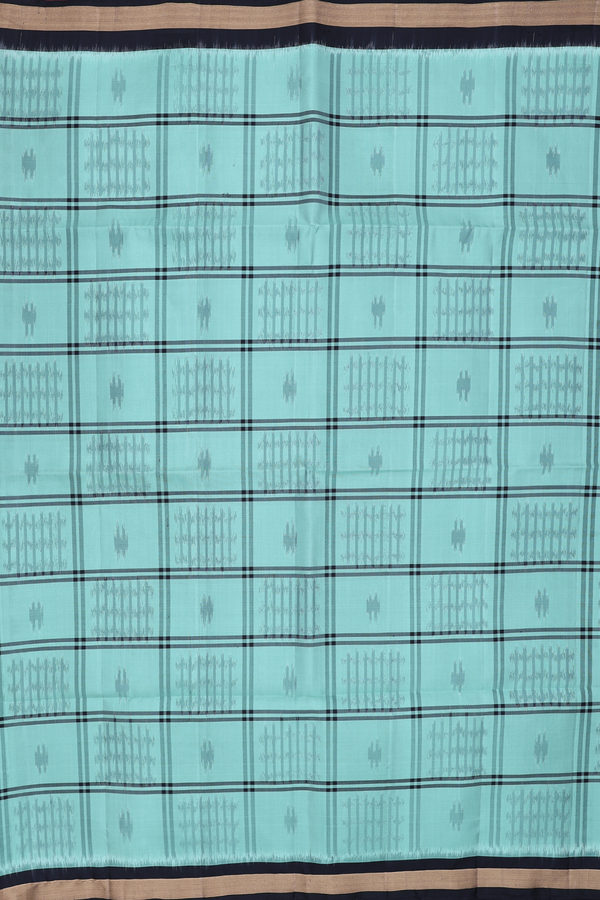 Soft Silk Saree In Light Turkish Blue With Checks Design