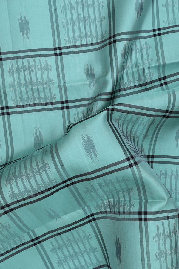 Soft Silk Saree In Light Turkish Blue With Checks Design