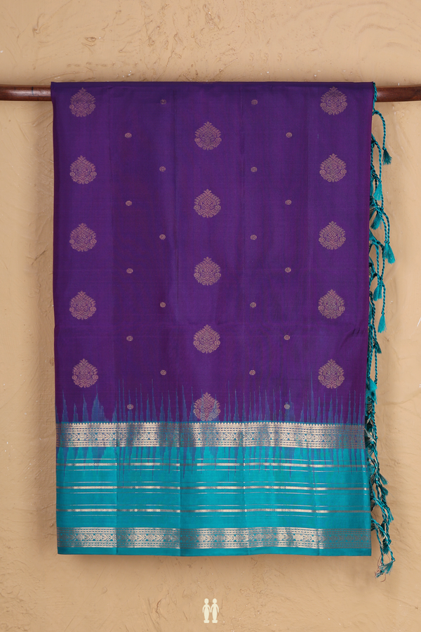 Soft Silk Saree In Purple With Zari Buttas