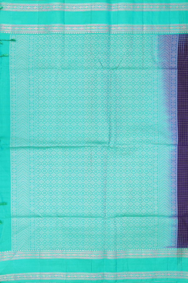 Soft Silk Saree In Navy Blue With Checks Design