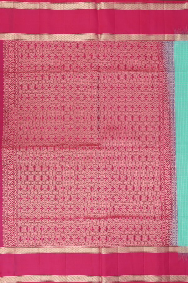 Soft Silk Saree In Tiffany Blue With Checks Design