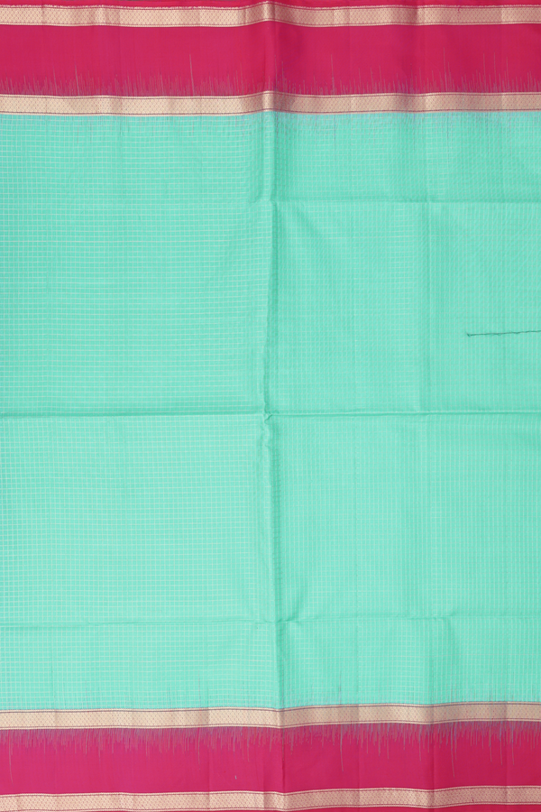Soft Silk Saree In Tiffany Blue With Checks Design