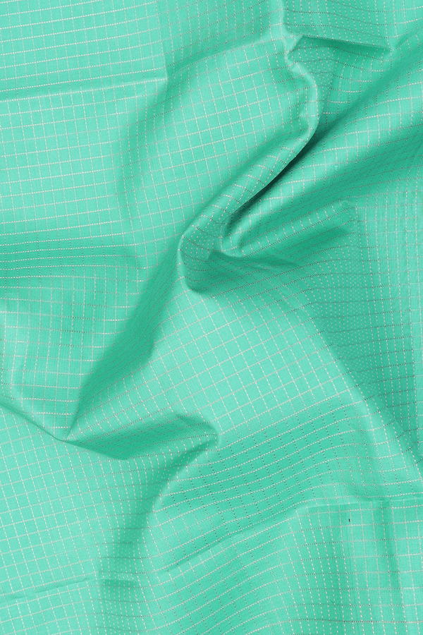 Soft Silk Saree In Tiffany Blue With Checks Design
