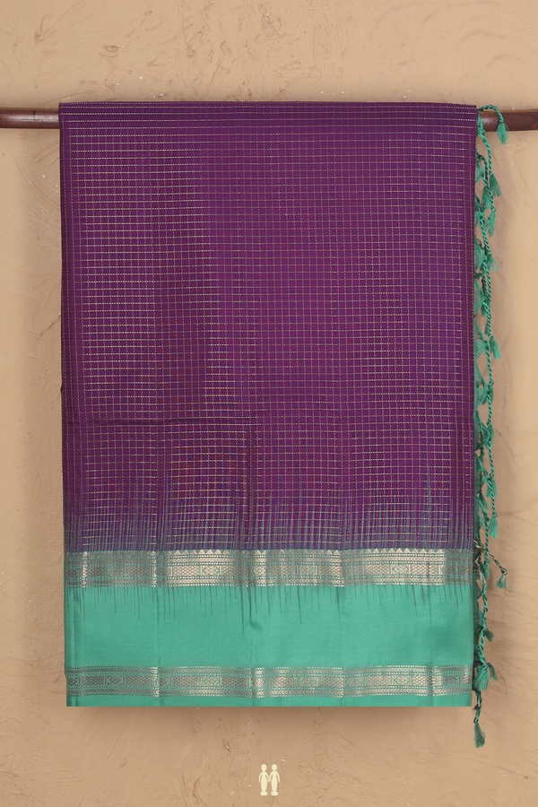 Soft Silk Saree In Purple With Checks Design