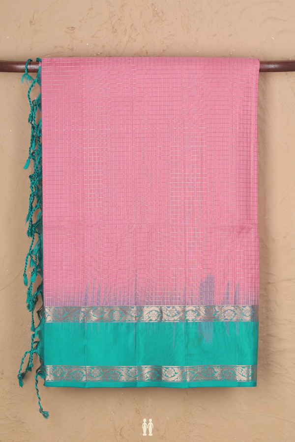 Soft Silk Saree In Pink With Checks Design