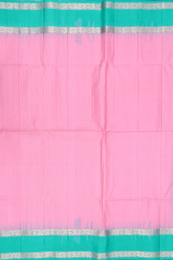 Soft Silk Saree In Pink With Checks Design