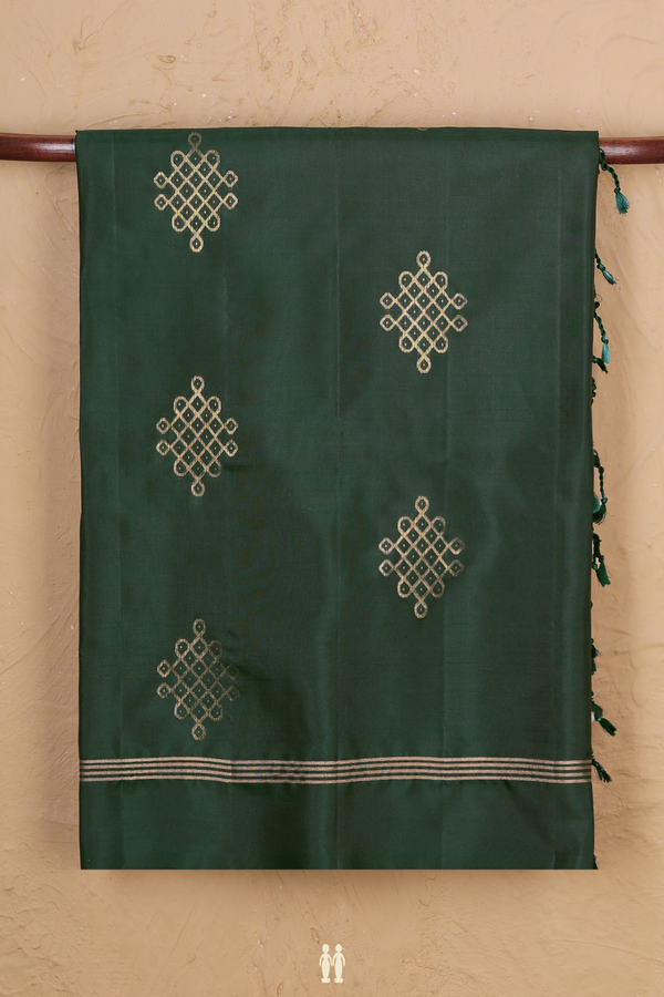 Soft Silk Saree In Bottle Green With Kolam Buttas