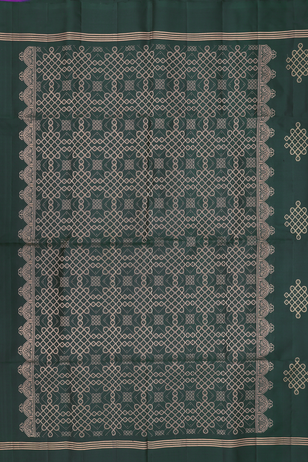 Soft Silk Saree In Bottle Green With Kolam Buttas