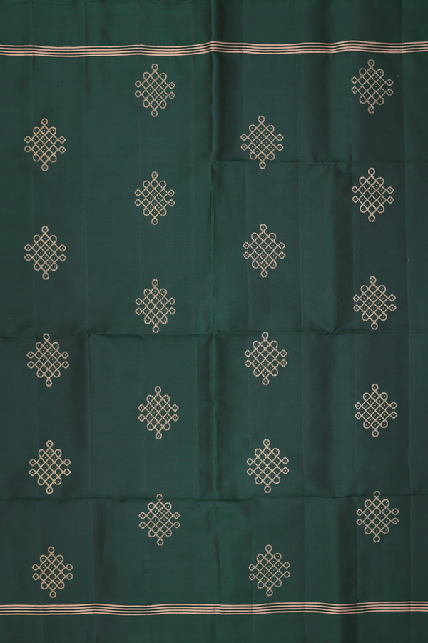 Soft Silk Saree In Bottle Green With Kolam Buttas
