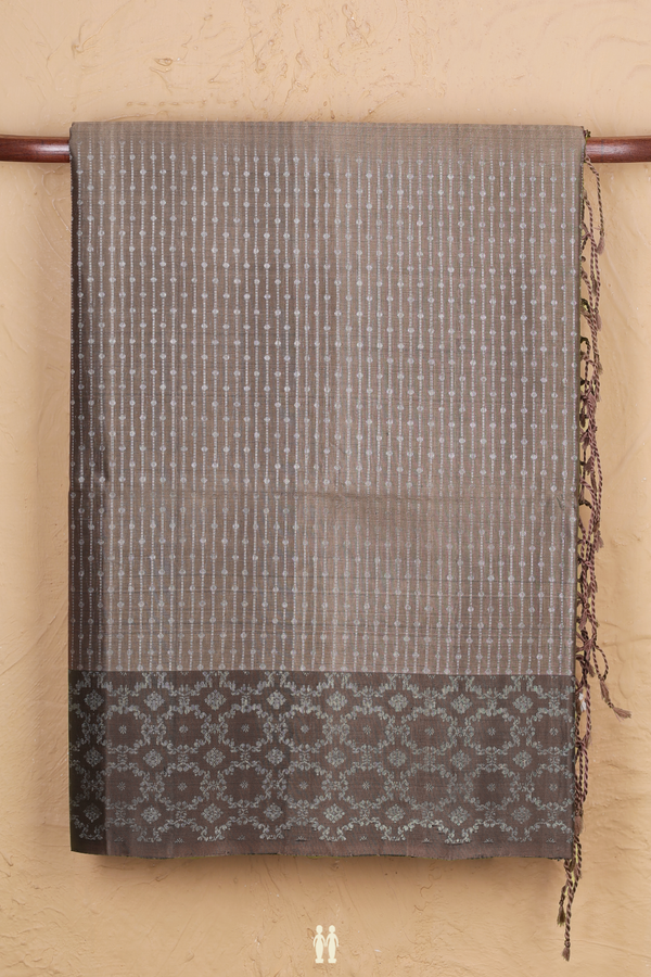 Soft Silk Saree In Cardamom Green With Stripes Design