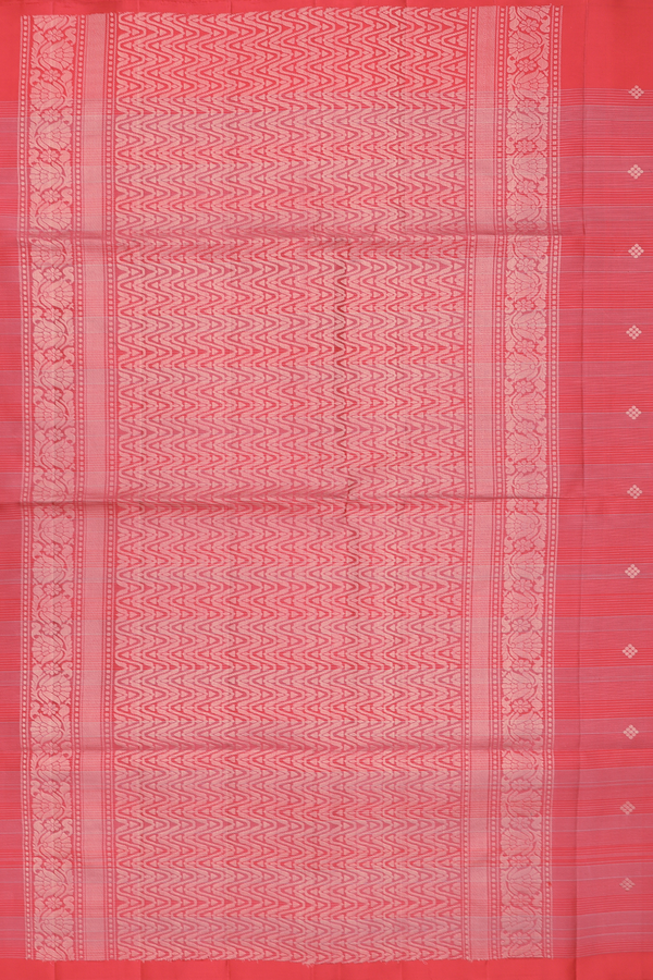 Soft Silk Saree In Scarlet Red Along Stripes With Buttas