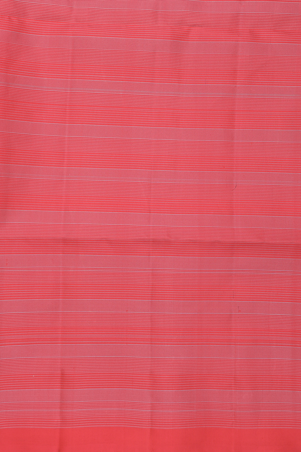 Soft Silk Saree In Scarlet Red Along Stripes With Buttas