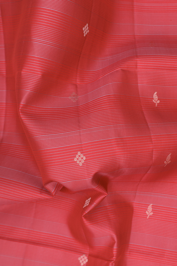 Soft Silk Saree In Scarlet Red Along Stripes With Buttas