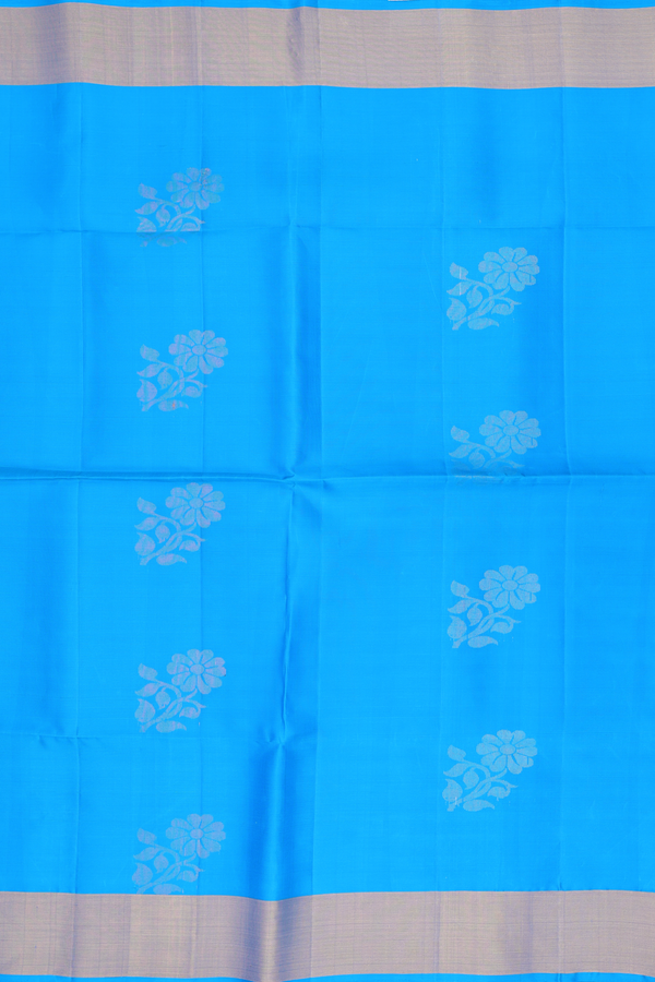Soft Silk Saree In Deep Sky Blue With Floral Motifs