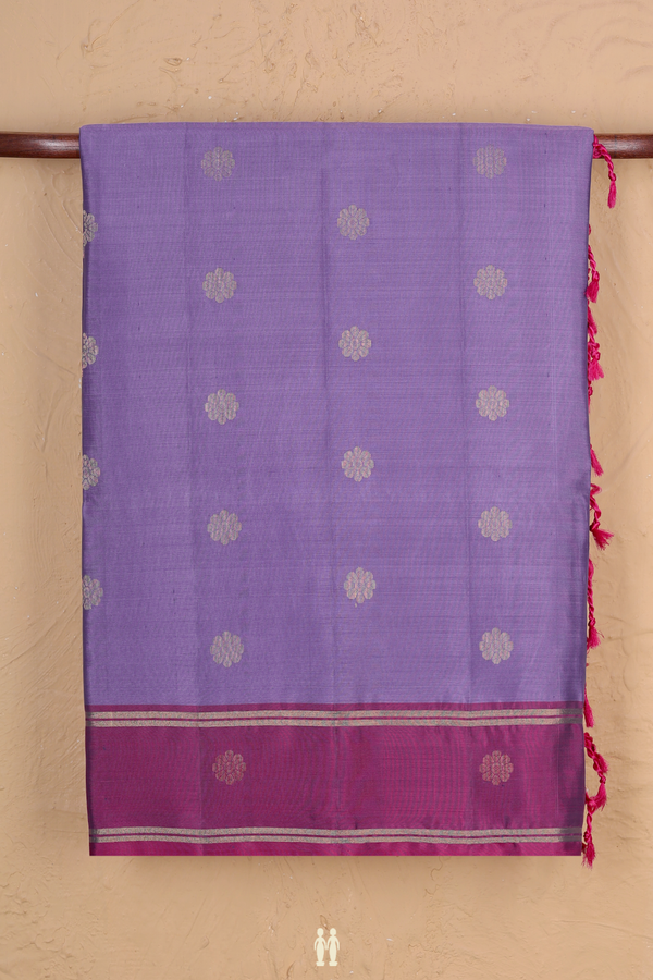 Soft Silk Saree In Dusty Purple With Floral Buttas