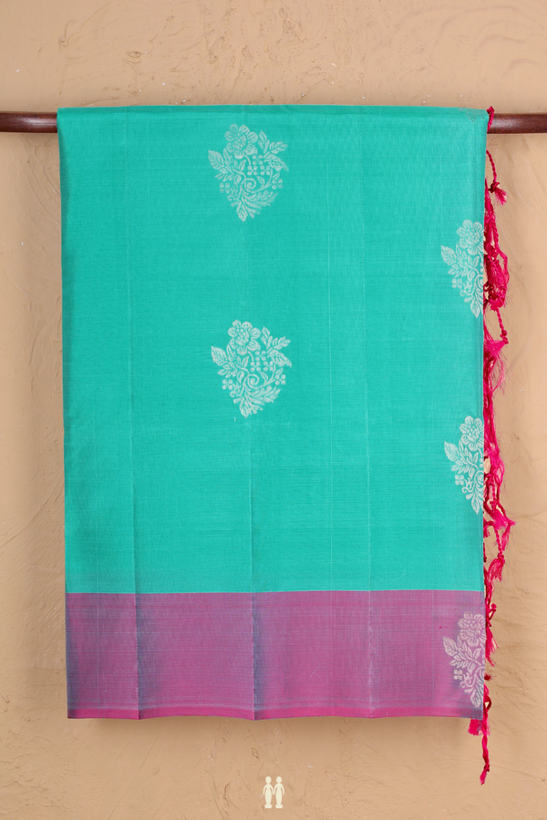 Soft Silk Saree In Tiffany Blue With Floral Motifs