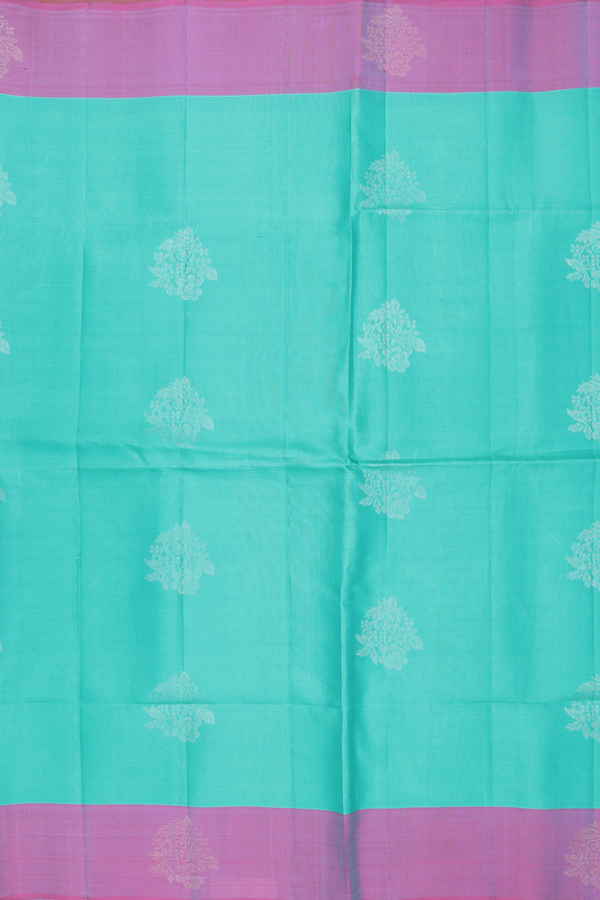 Soft Silk Saree In Tiffany Blue With Floral Motifs