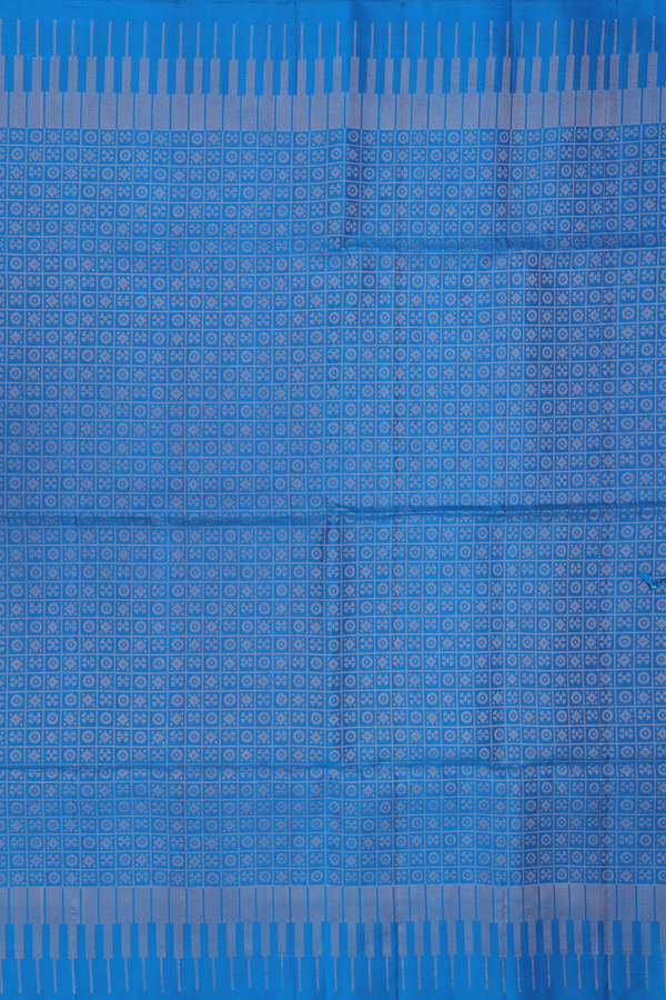 Soft Silk Saree In Blue With Checks Design