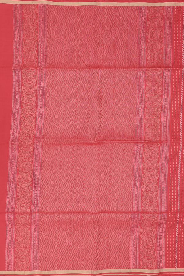 Soft Silk Saree In Scarlet Red With Stripes Design