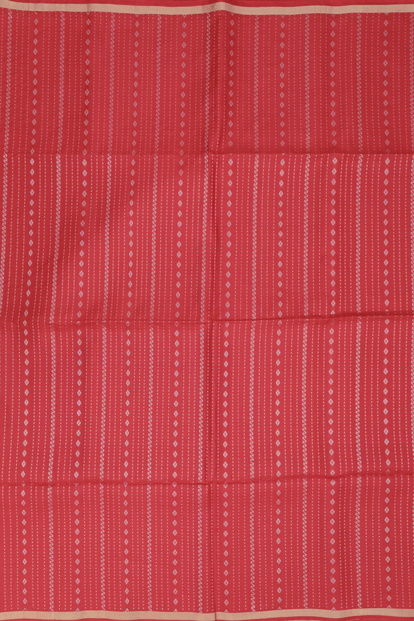 Soft Silk Saree In Scarlet Red With Stripes Design