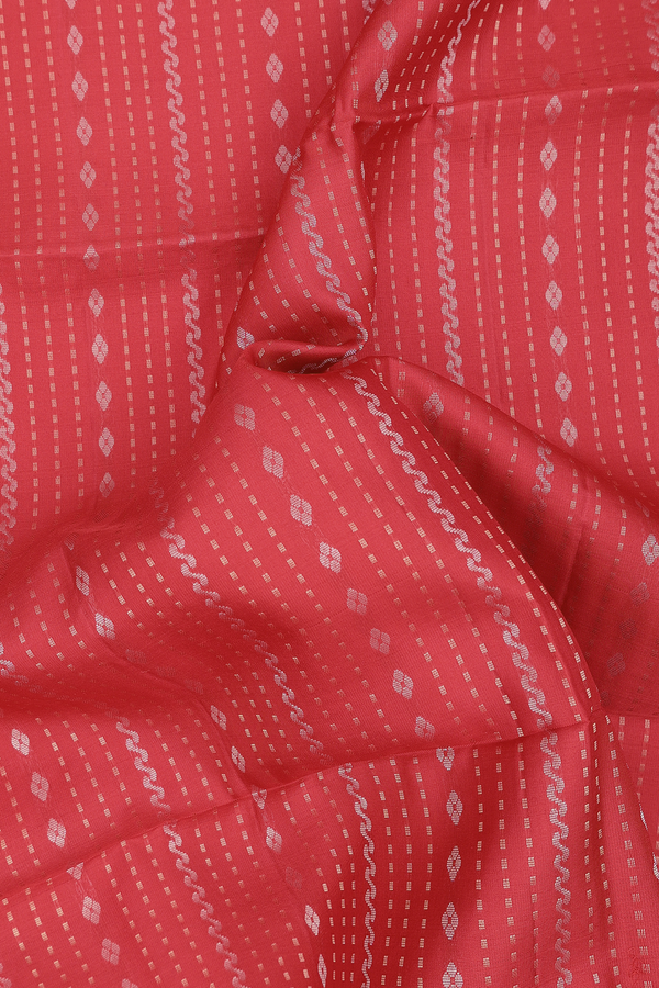 Soft Silk Saree In Scarlet Red With Stripes Design
