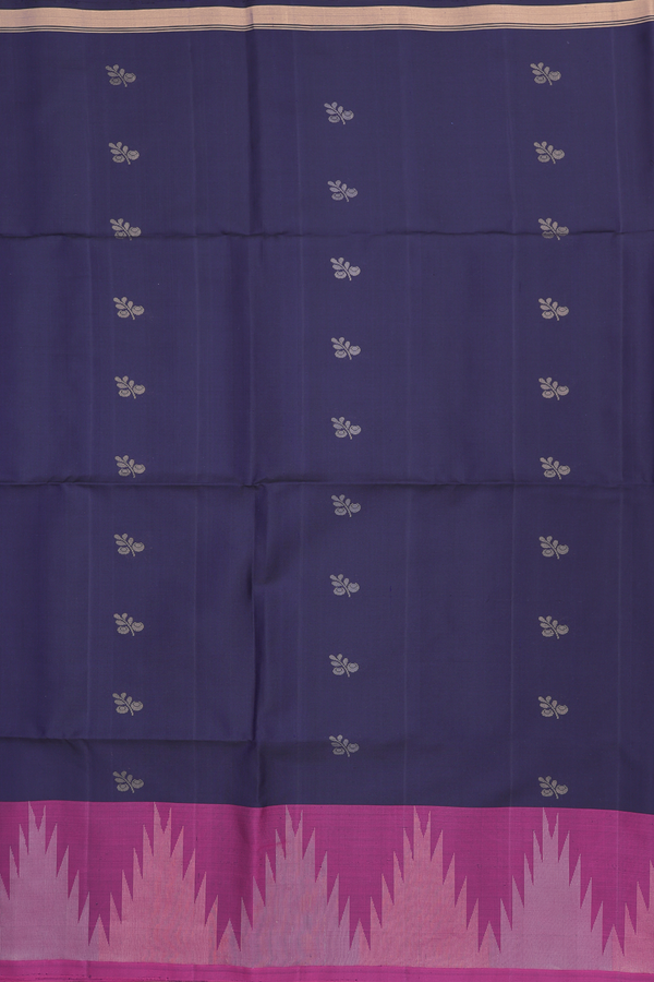 Soft Silk Saree In Midnight Blue With Leaf Buttas