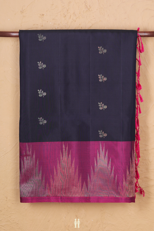 Soft Silk Saree In Midnight Blue With Leaf Buttas