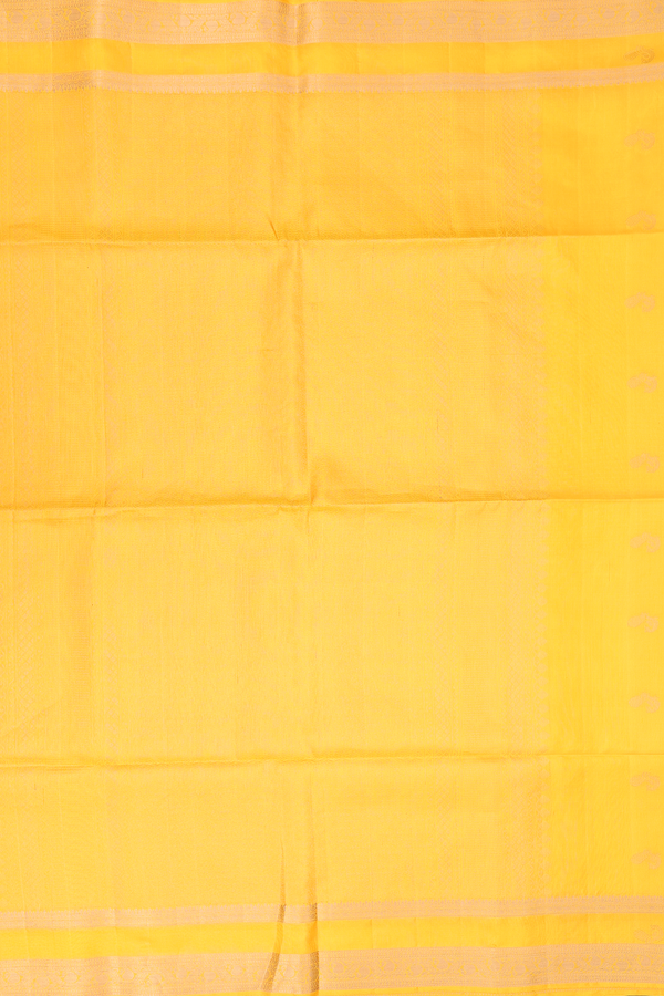 Soft Silk Saree In Bright Yellow With Peacock Buttas