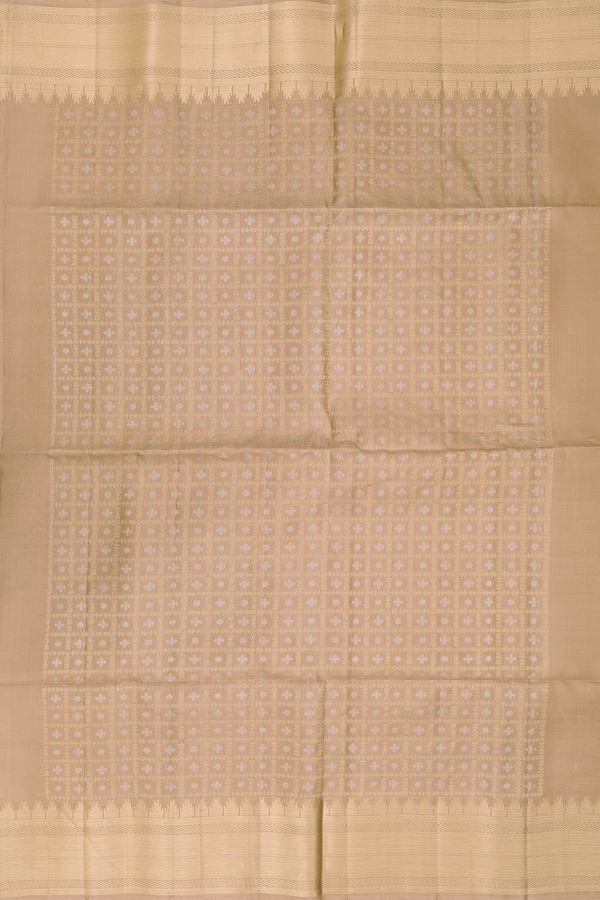 Soft Silk Saree In Cream Brown With Temple Buttas