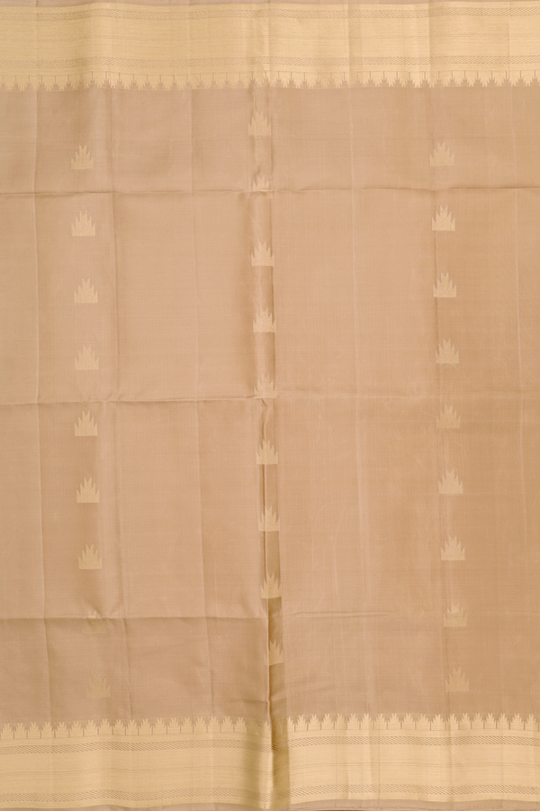 Soft Silk Saree In Cream Brown With Temple Buttas