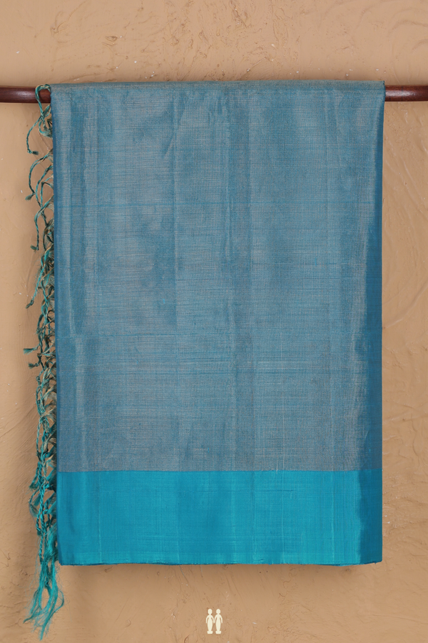 Soft Silk Saree In Tissue Blue With Zari Border
