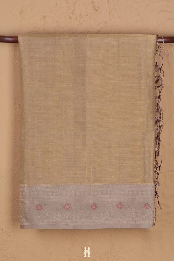 Soft Silk Saree In Tissue Light Brown With Zari Border