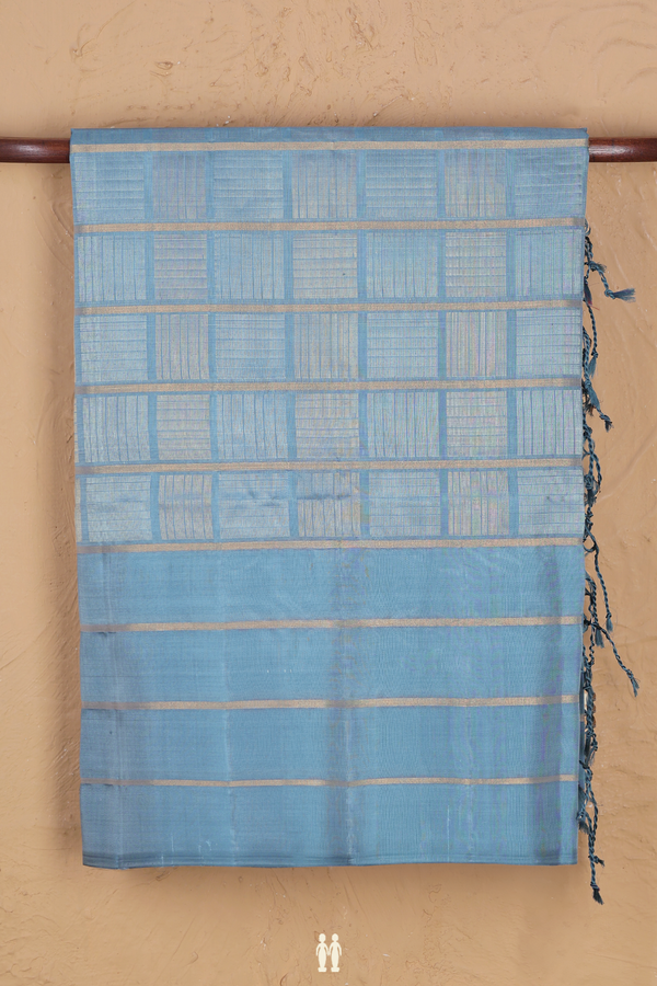 Soft Silk Saree In Light Blue With Checks Design