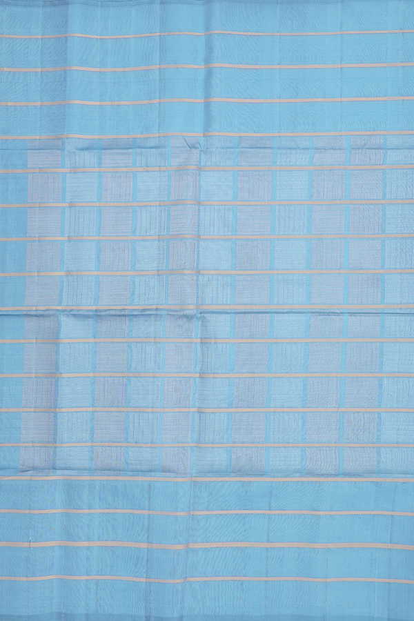 Soft Silk Saree In Light Blue With Checks Design