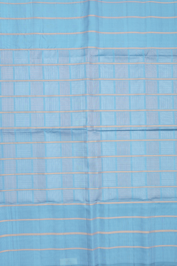 Soft Silk Saree In Light Blue With Checks Design
