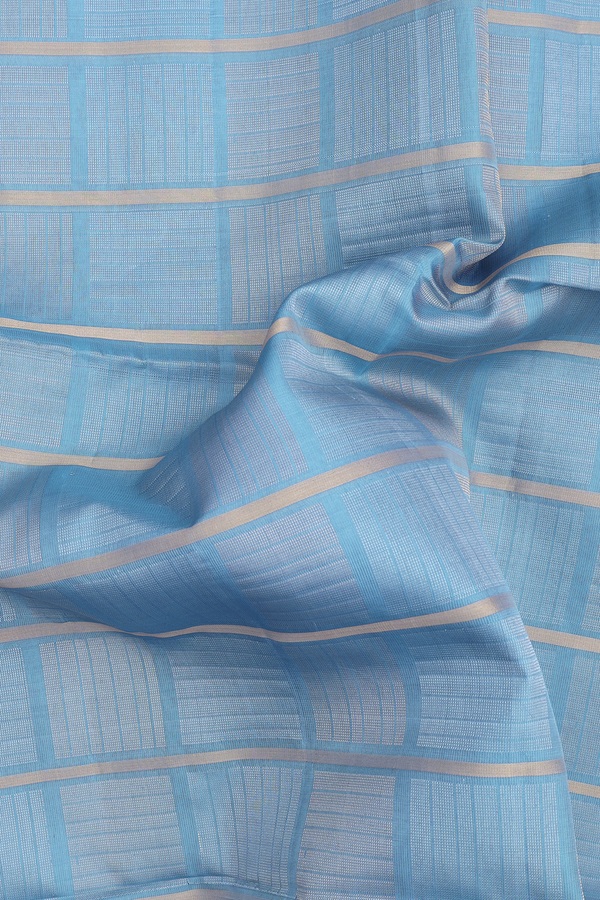 Soft Silk Saree In Light Blue With Checks Design