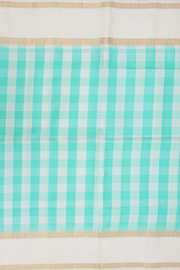 Soft Silk Saree In Blue And Cream With Checks Design