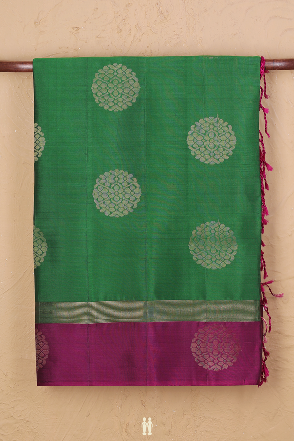 Soft Silk Saree In Emerald Green With Floral Motifs