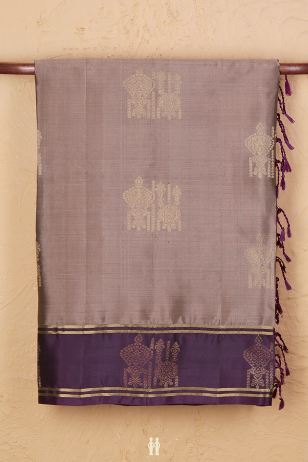 Soft Silk Saree In Dusty Brown With Zari Motifs