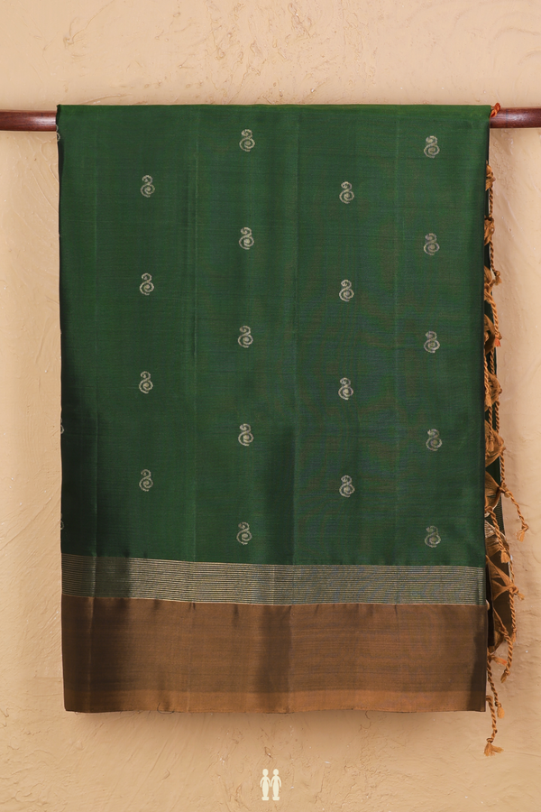 Soft Silk Saree In Forest Green With Zari Buttas