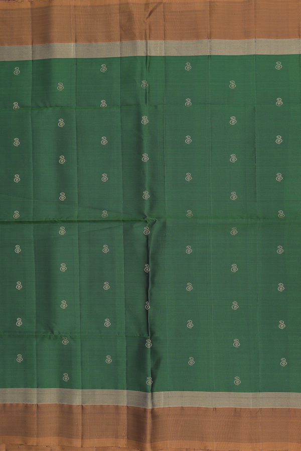 Soft Silk Saree In Forest Green With Zari Buttas