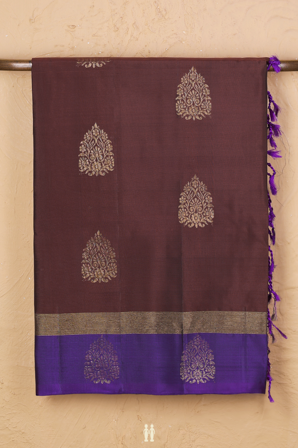 Soft Silk Saree In Maroon With Zari Motifs