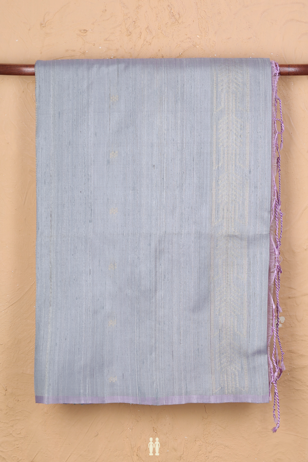 Raw Silk Saree In Grey With Stripes Along Buttas