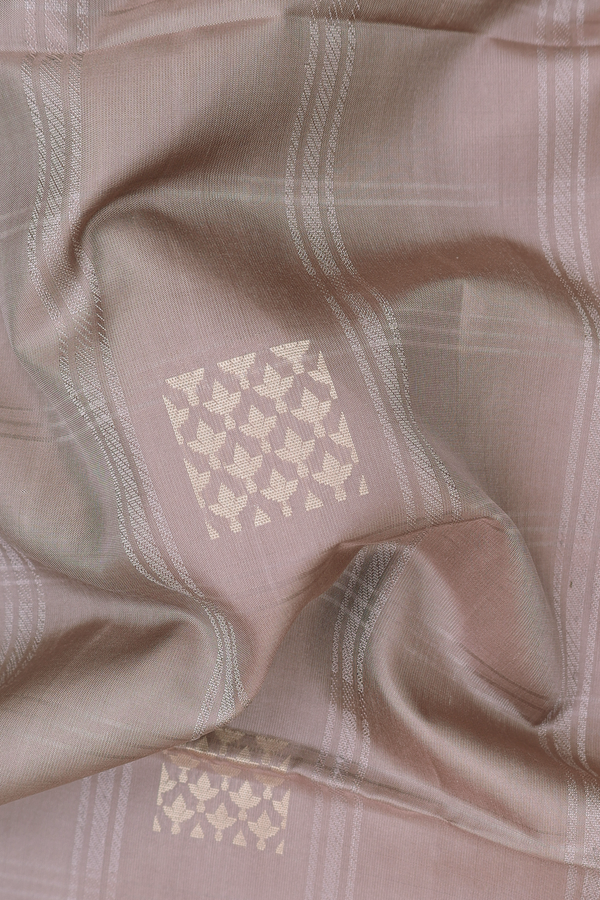 Soft Silk Saree In Dusty Brown Along Stripes With Buttas