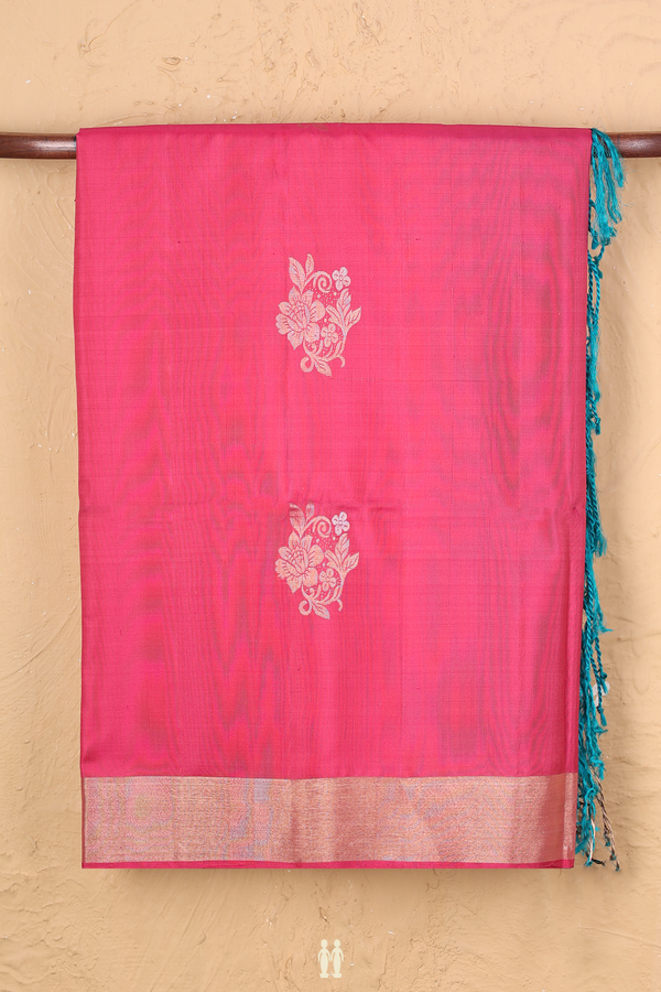 Soft Silk Saree In Pink With Floral Motifs