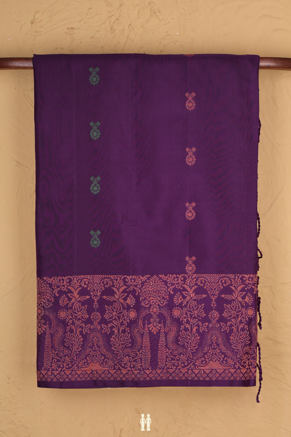 Soft Silk Saree In Deep Purple With Threadwork Buttas