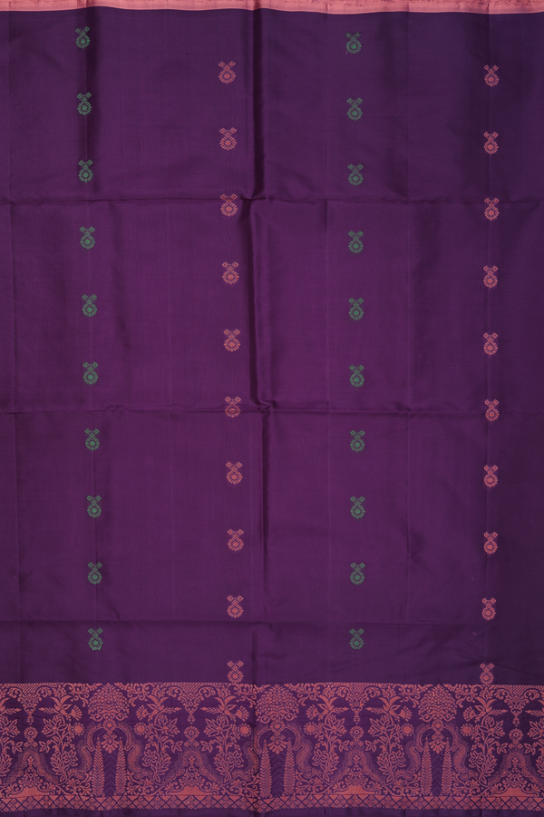 Soft Silk Saree In Deep Purple With Threadwork Buttas